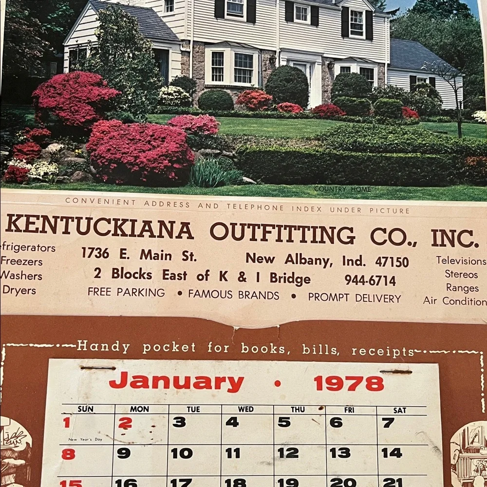 Vtg 1978 KENTUCKIANA OUTFITTING Co Ad Calendar New Albany, IN Ephemera